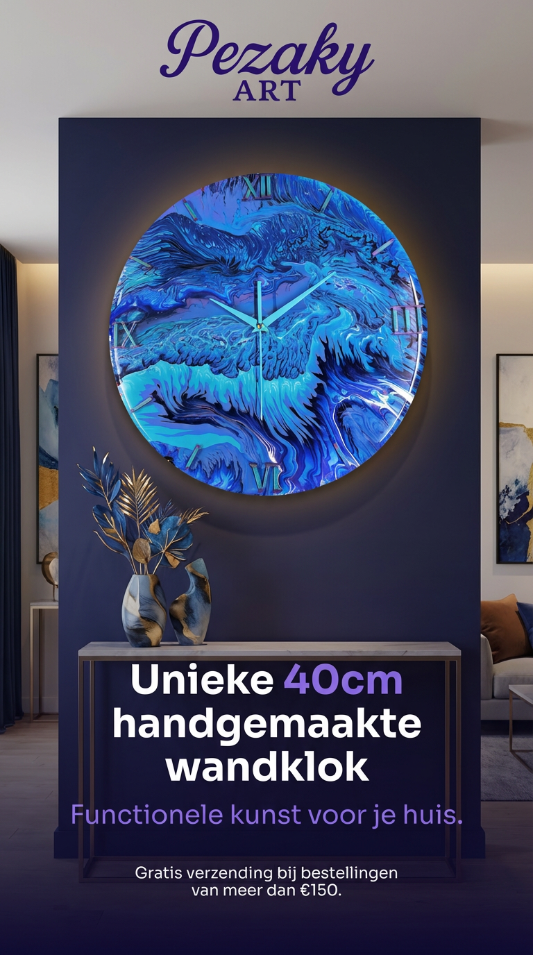 Design wandklok handgemaakt met acryl pouring