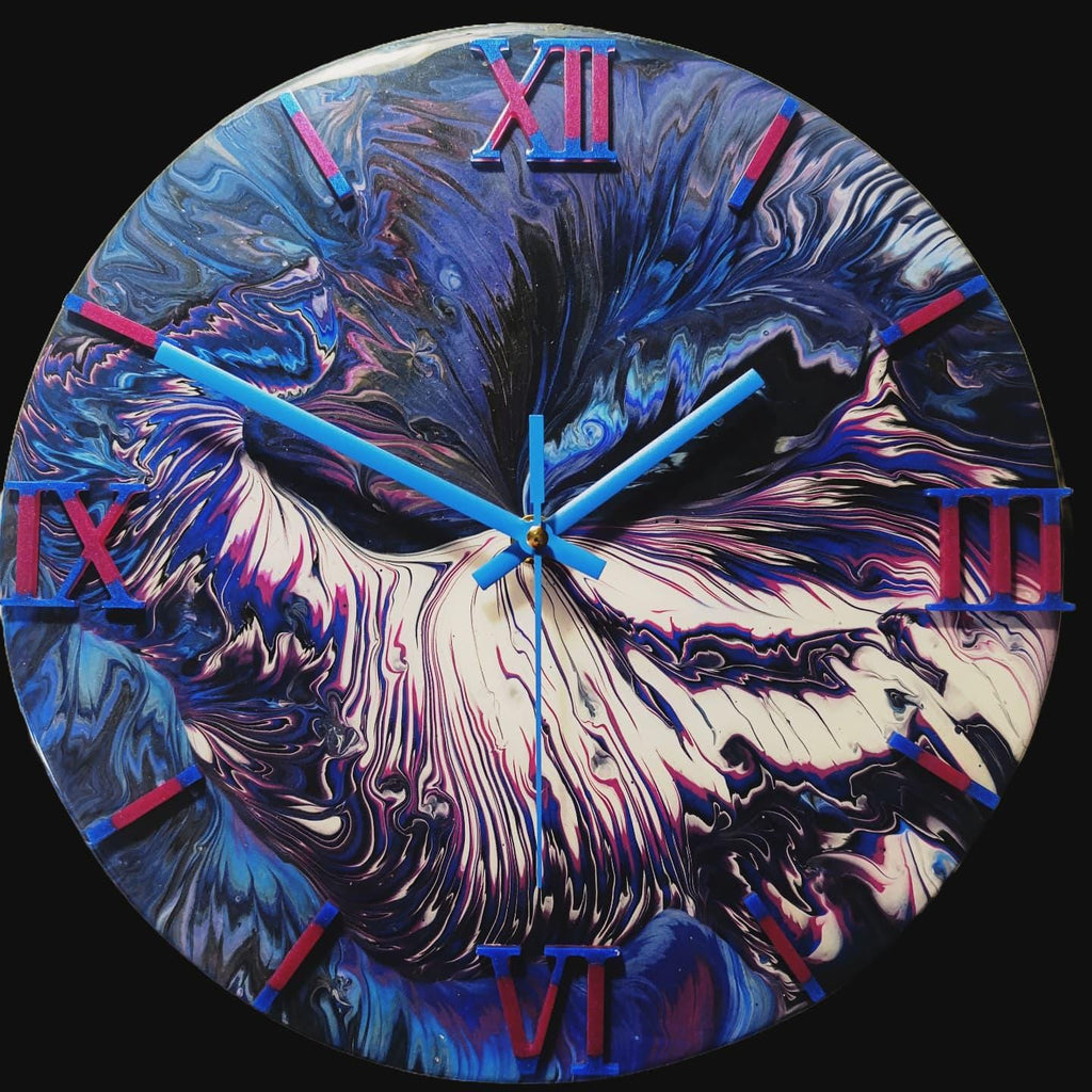 andklok 30cm donkerblauw Midnight Cascade acryl pour waterval design handgemaakt belgië