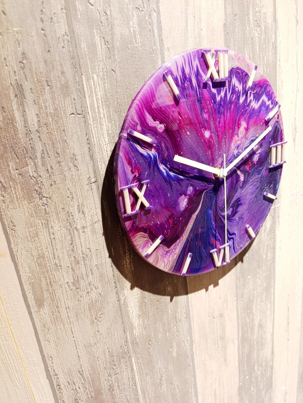 Rose Bloom – Pink Acrylic Pour Clock, Feminine Wall Art, Handmade Resin Clock, Unique Gift for Her, Modern Home Decor
