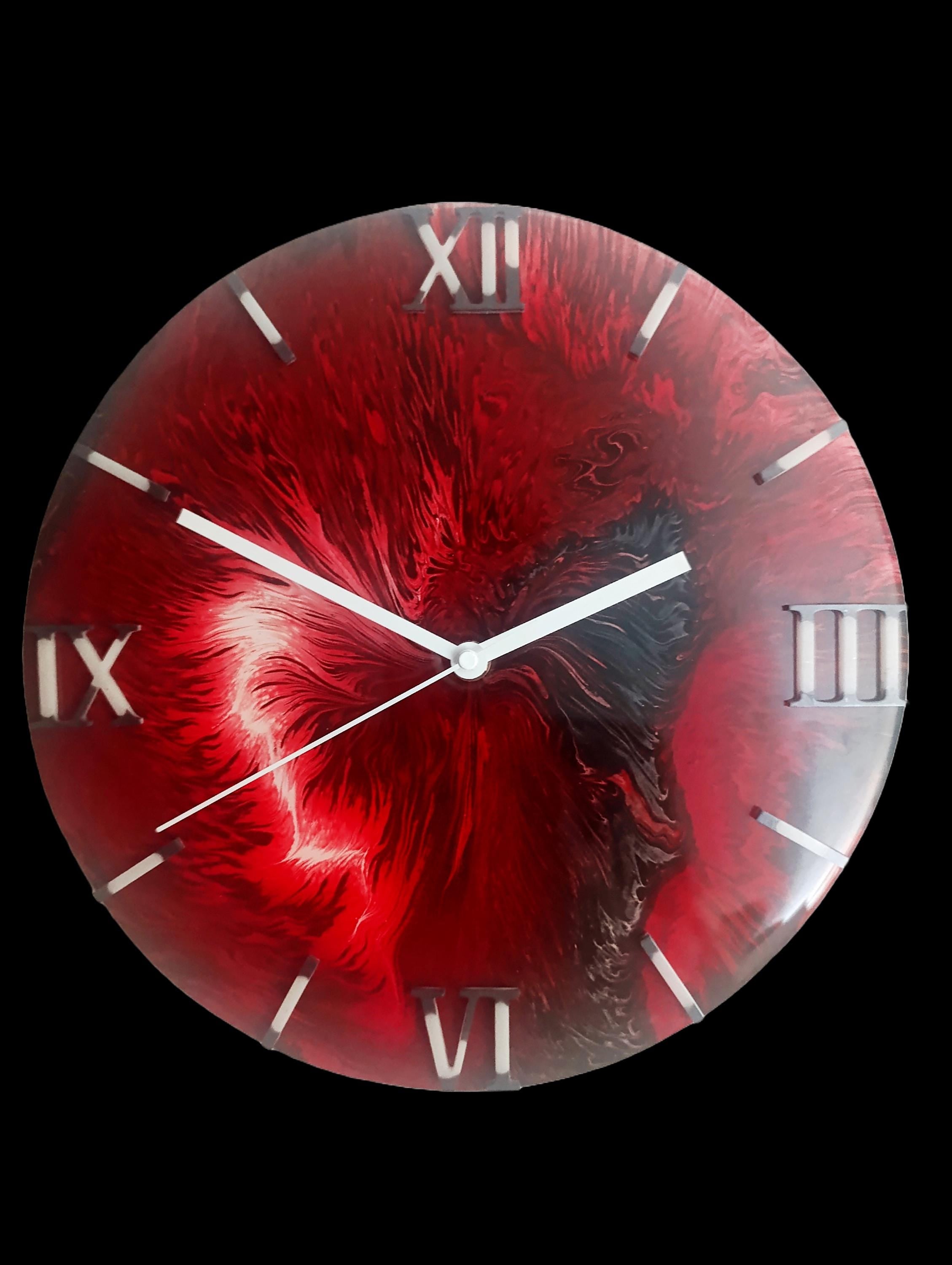 Wandklok 30cm rood Red Inferno explosie acryl pour kunstklok silent belgië