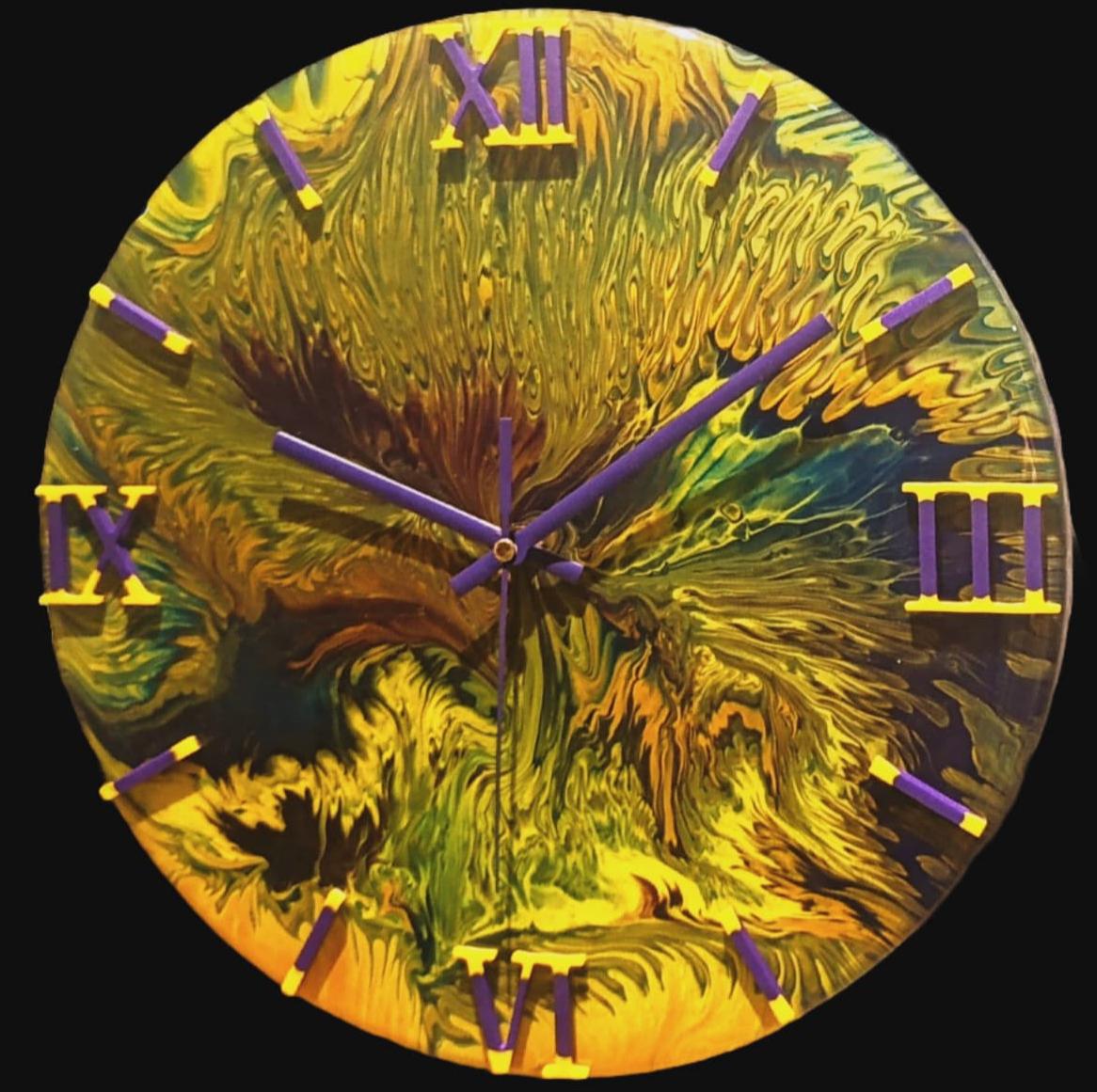 Wandklok 30cm multicolor Aurora Flow handgemaakt acryl pour art silent belgië