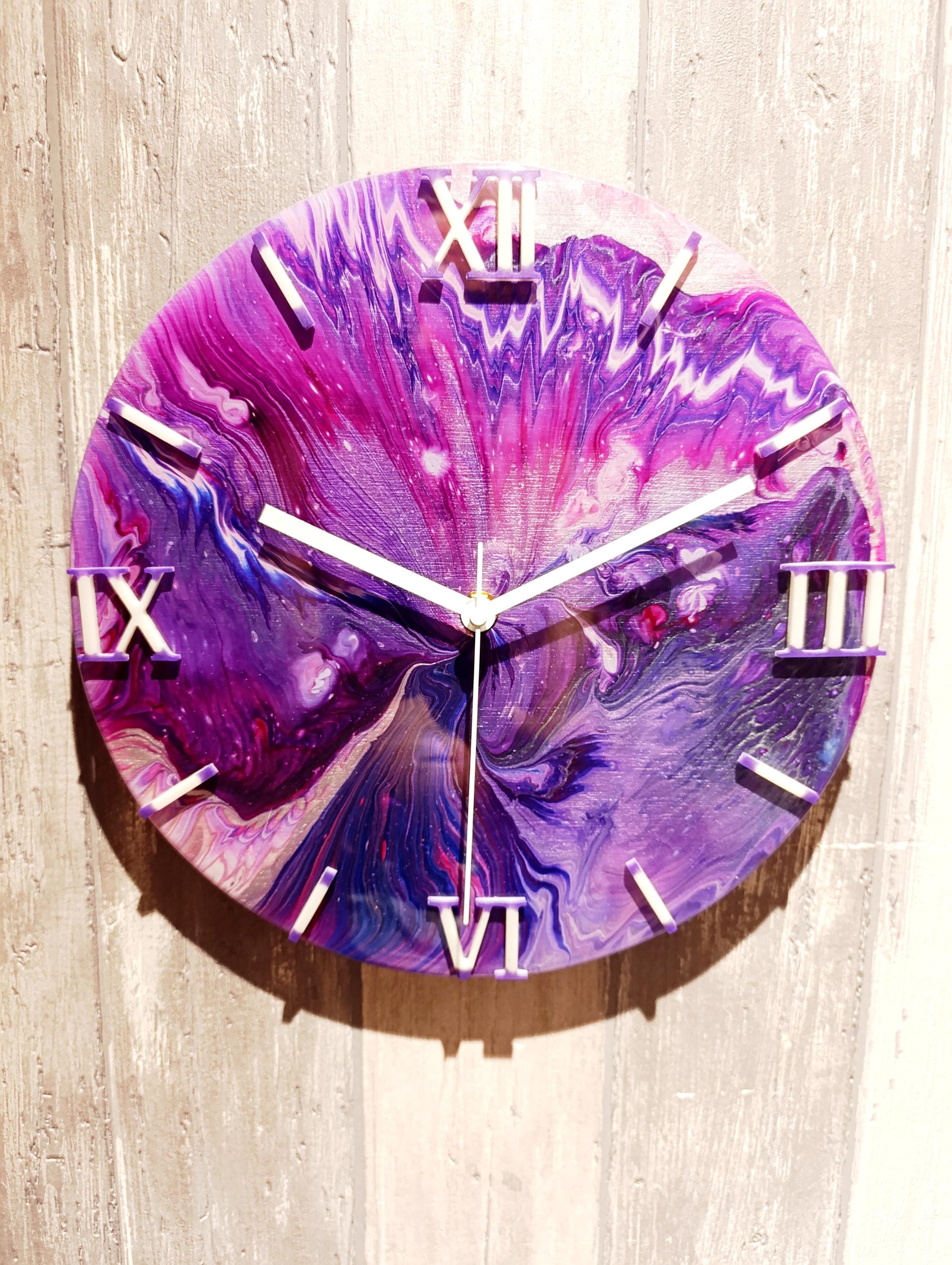 Rose Bloom – Pink Acrylic Pour Clock, Feminine Wall Art, Handmade Resin Clock, Unique Gift for Her, Modern Home Decor