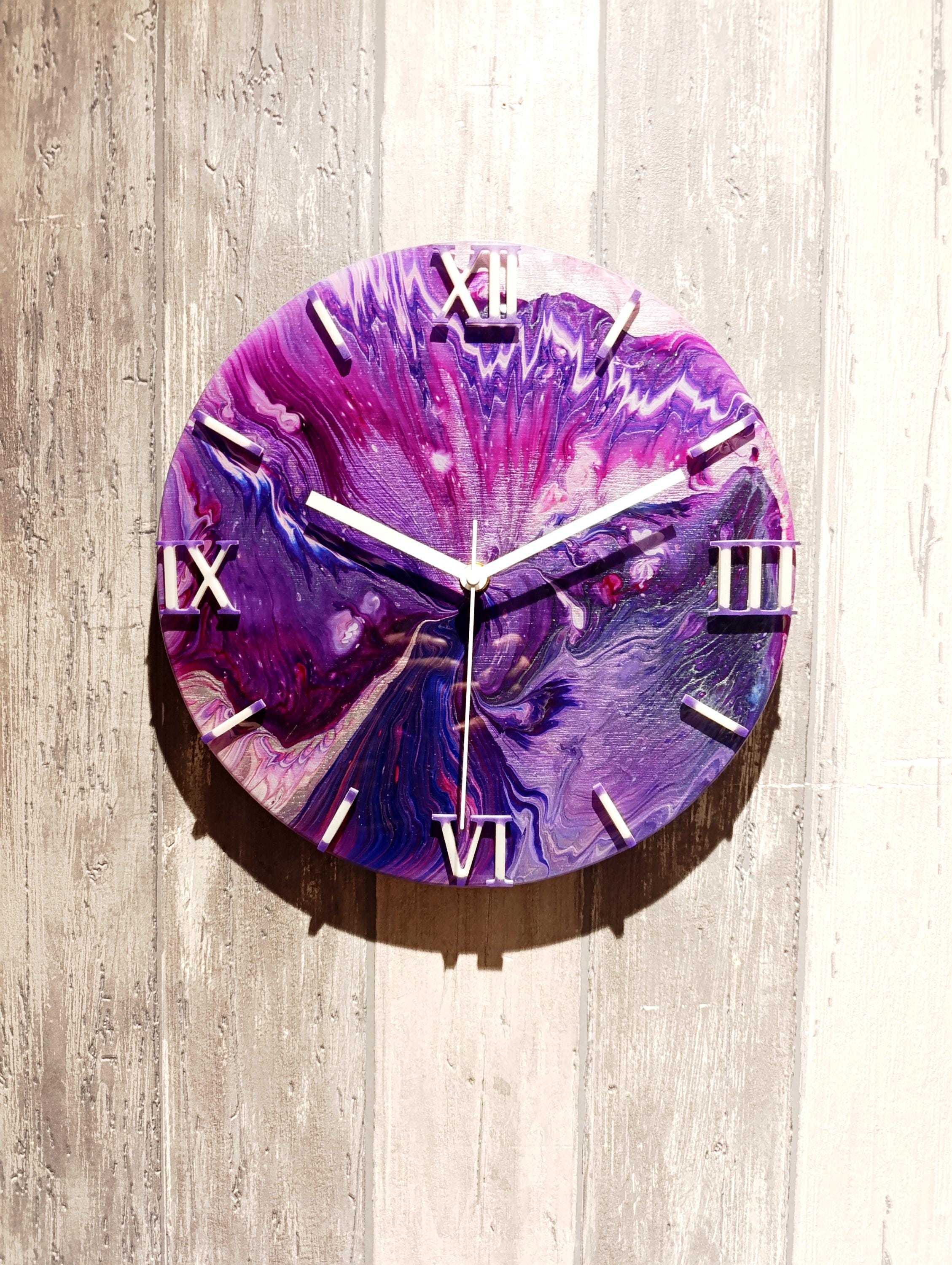 Rose Bloom – Pink Acrylic Pour Clock, Feminine Wall Art, Handmade Resin Clock, Unique Gift for Her, Modern Home Decor