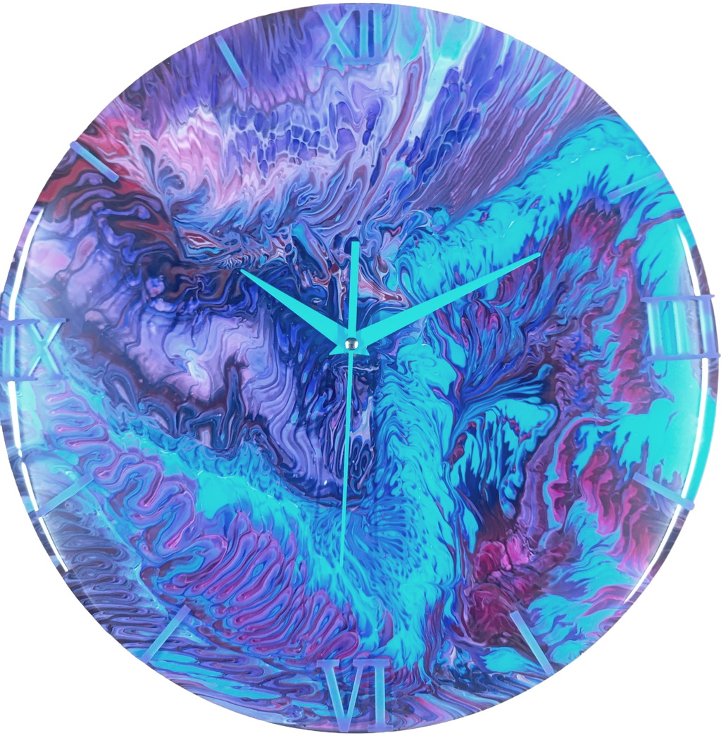 Wandklok 40cm multicolor Atomic Burst explosief design acryl pour handgemaakt belgië