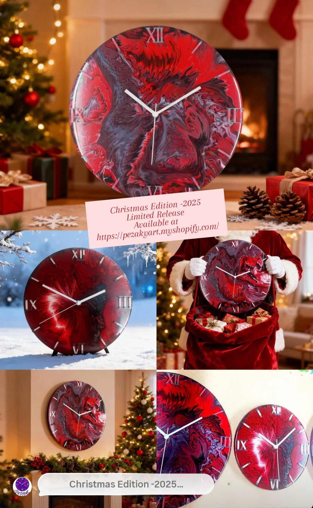 Wandklok 40cm Rood Scarlet Vortex - Draaikolk Design Acryl Pour - België