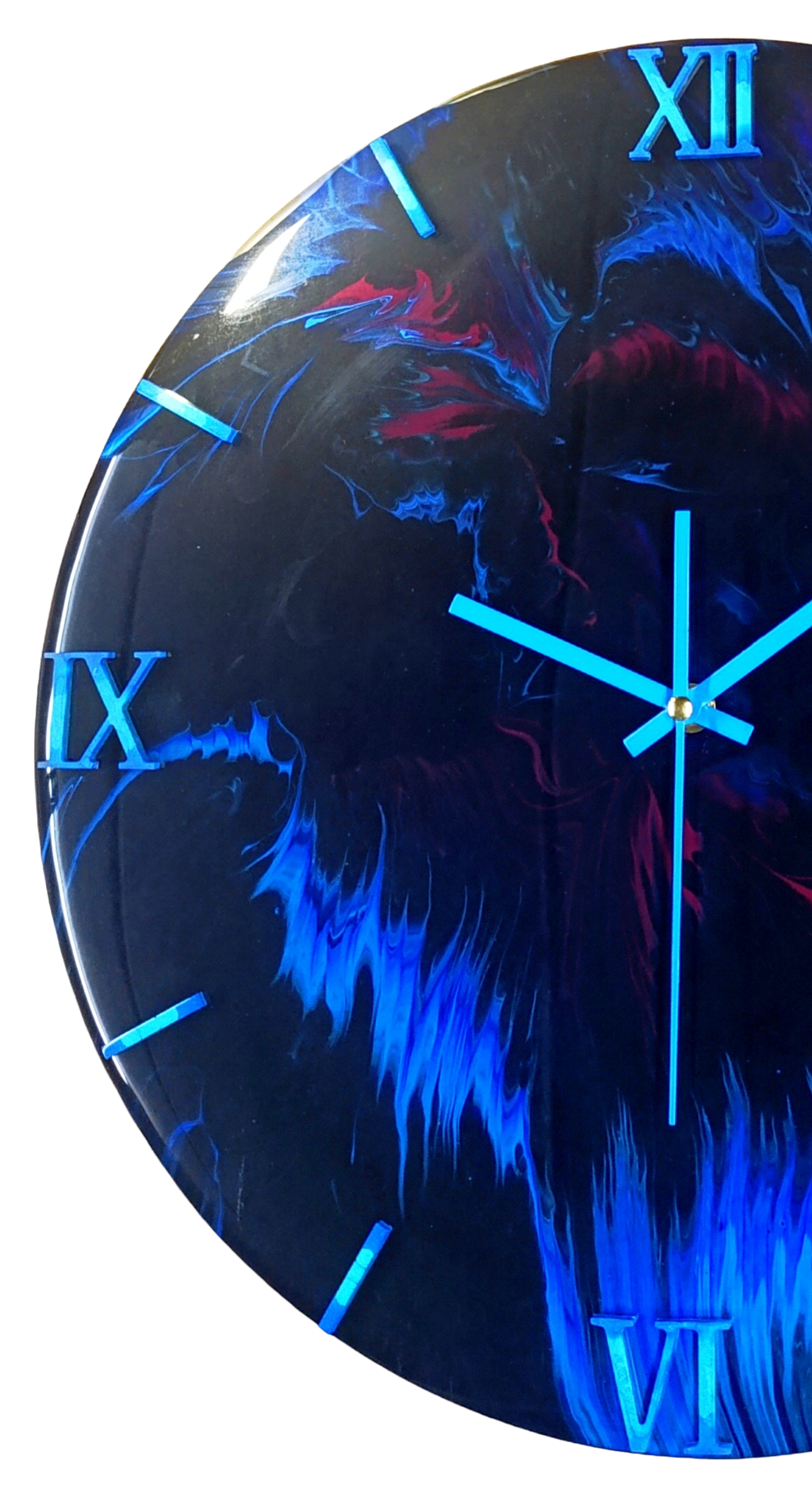 Wandklok 40cm Midnight Blue Flame - Vuur Effect Acryl Pour - Silent België