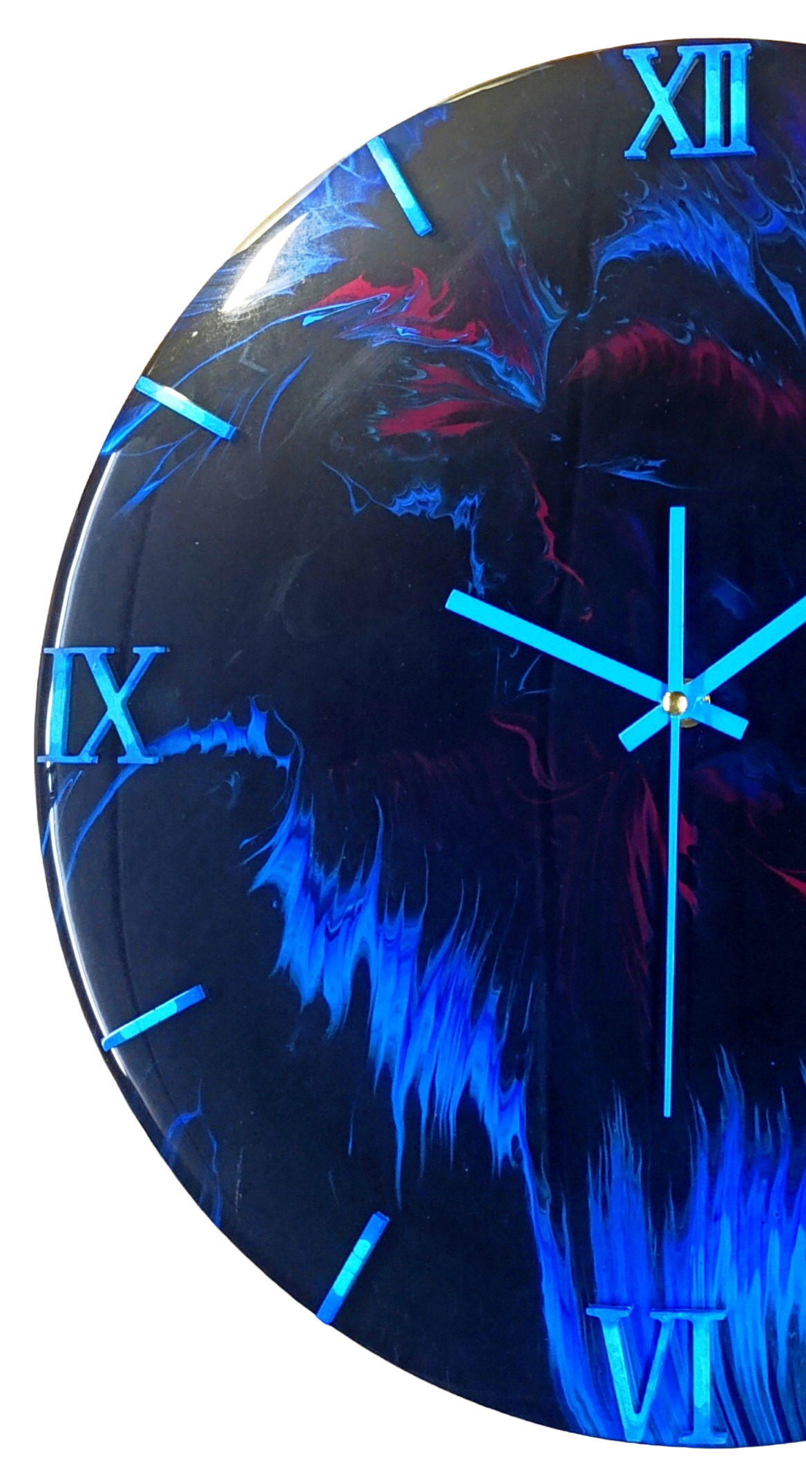 Wandklok 40cm Midnight Blue Flame - Vuur Effect Acryl Pour - Silent België