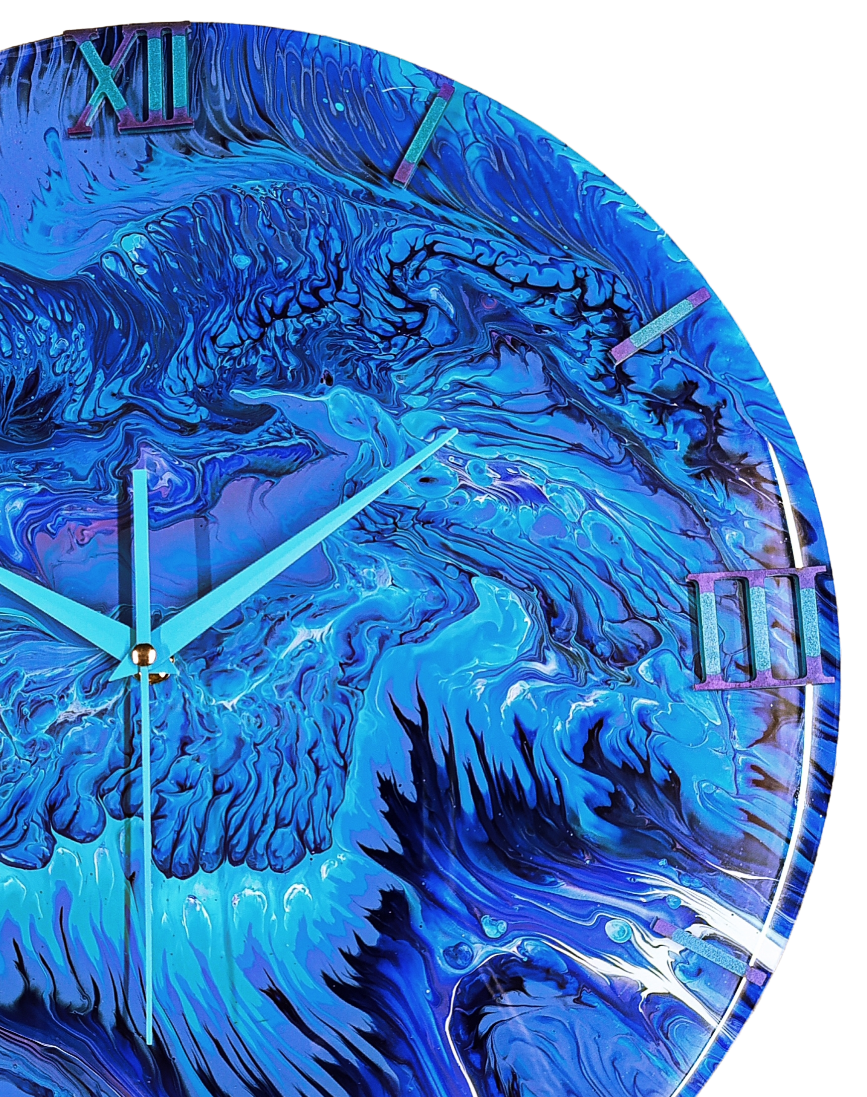 Wandklok 40cm Donkerblauw Ocean Abyss - Diepzee Acryl Pour - België