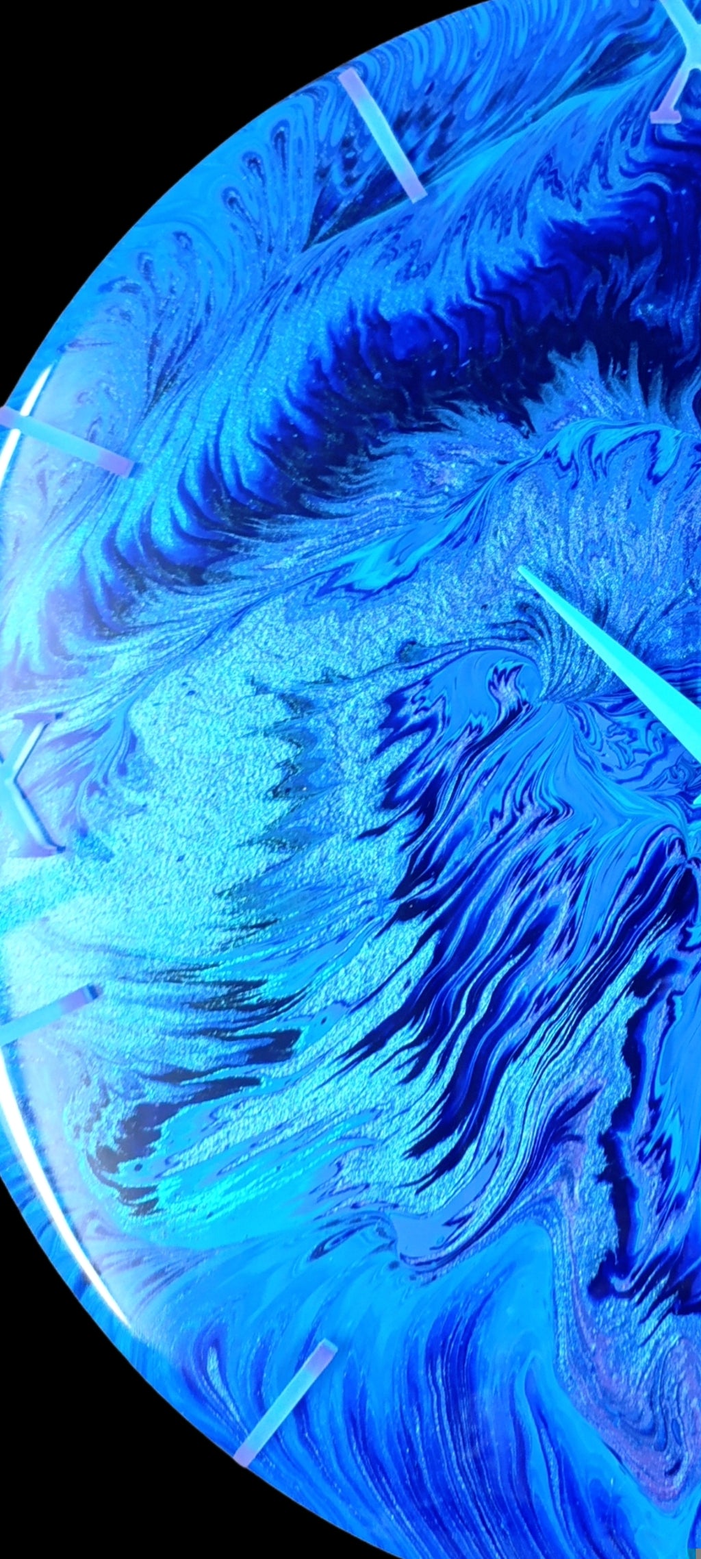 Handgemaakte Wandklok 40cm Blauw Ocean Drift  (Acryl Pour Kunst)