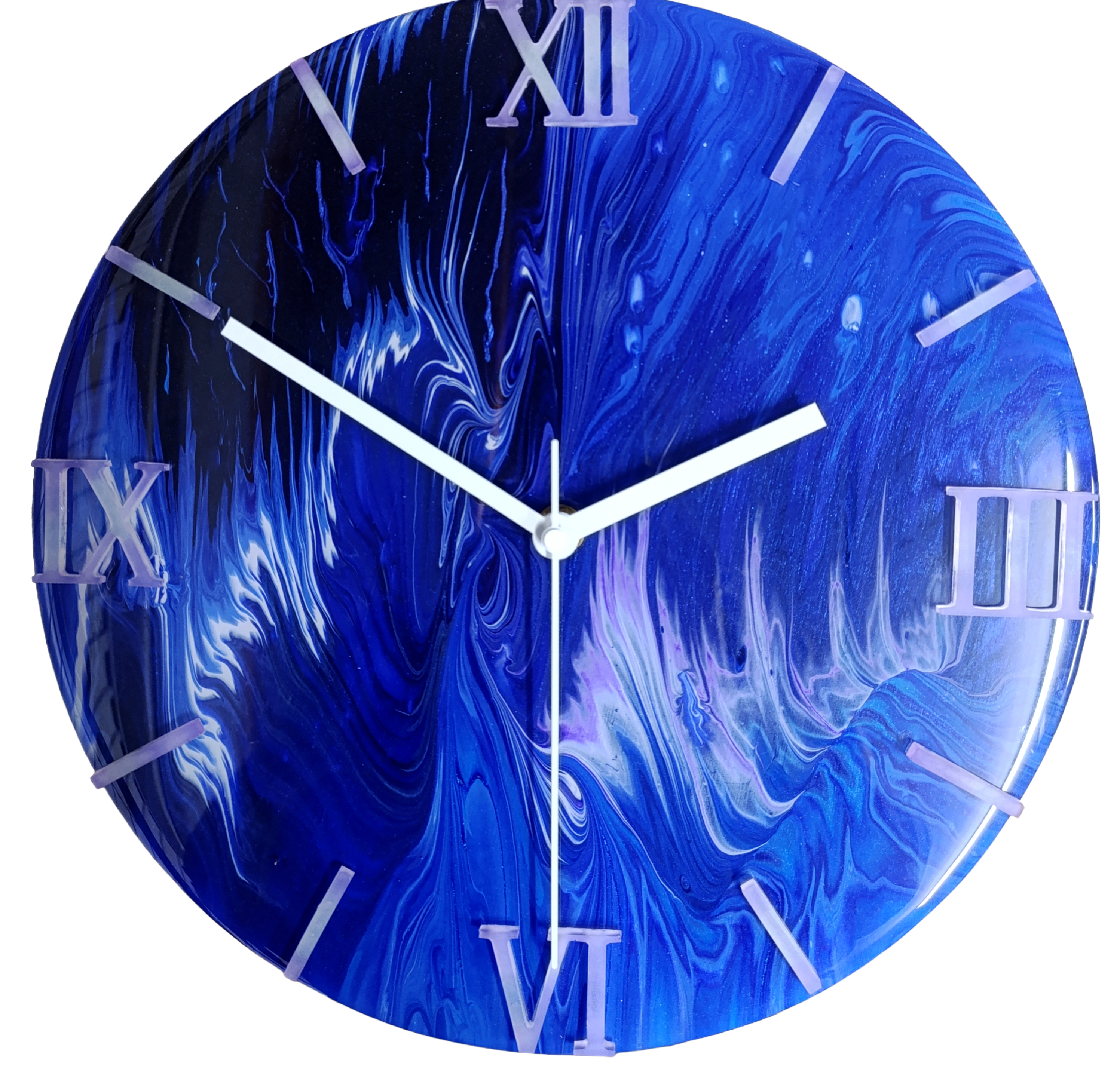Handgemaakte wandklok 30cm- Deep-Blue Wave (Acryl Pouring kunst)