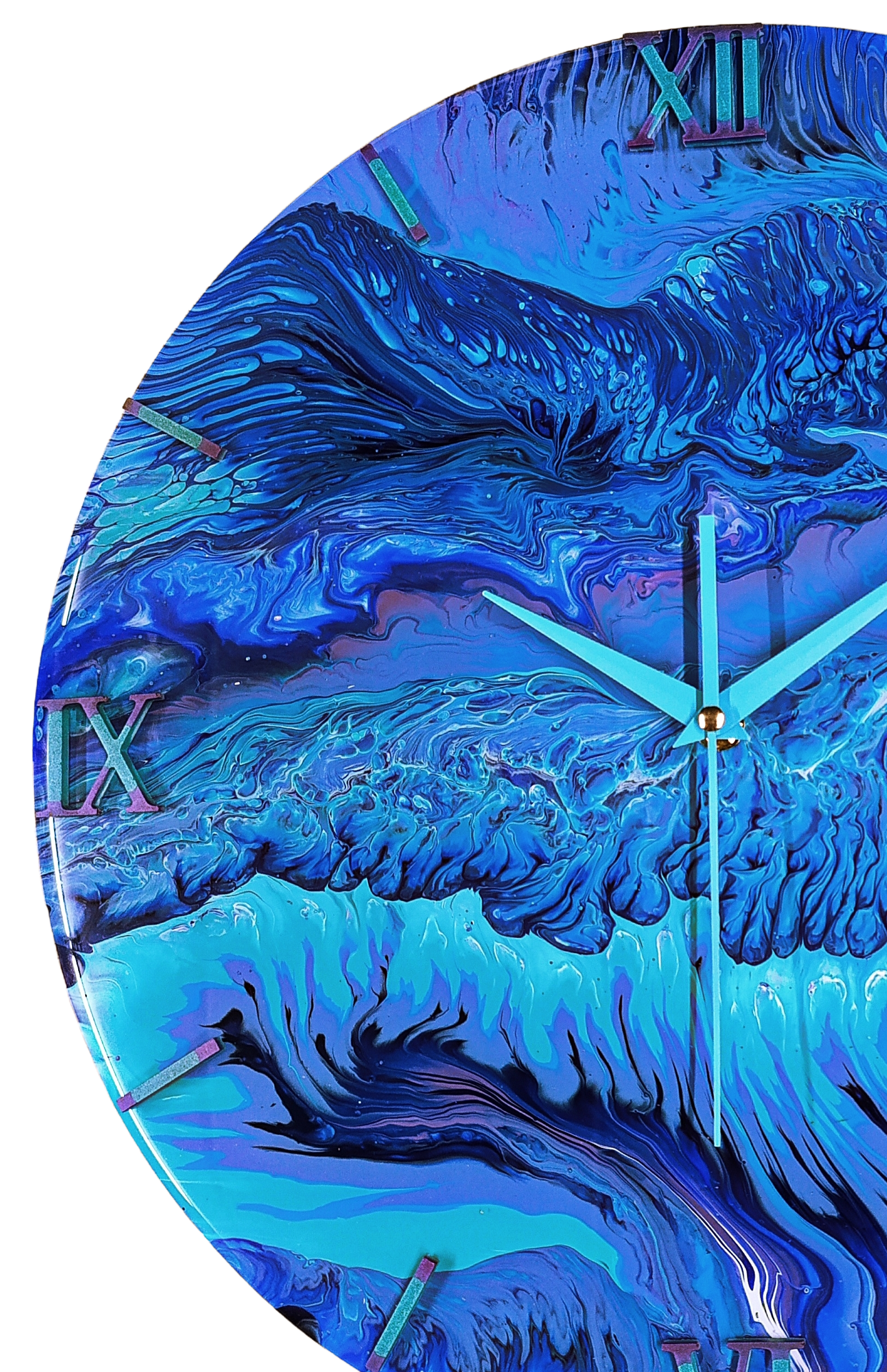 Wandklok 40cm Donkerblauw Ocean Abyss - Diepzee Acryl Pour - België