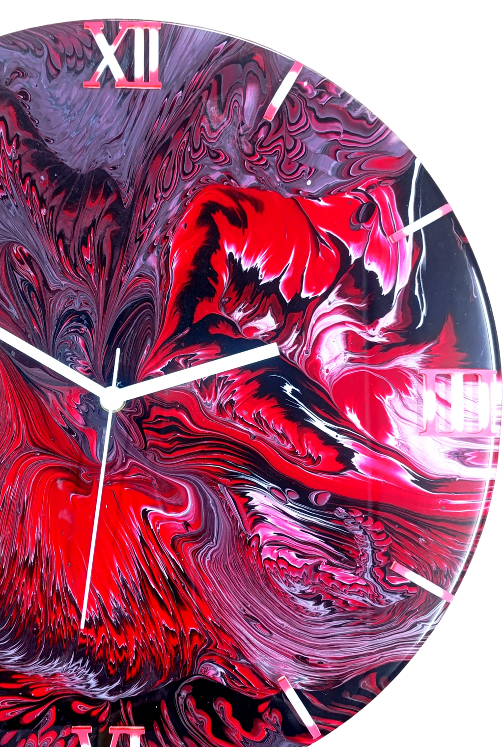 Wandklok 40cm Rood Red Lava - Lava Effect Acryl Pour - Silent België