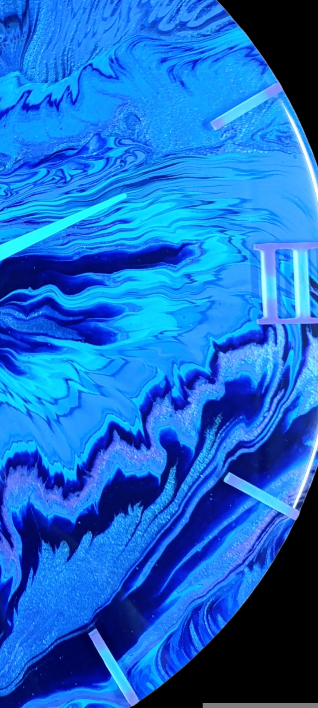 Handgemaakte Wandklok 40cm Blauw Ocean Drift  (Acryl Pour Kunst)