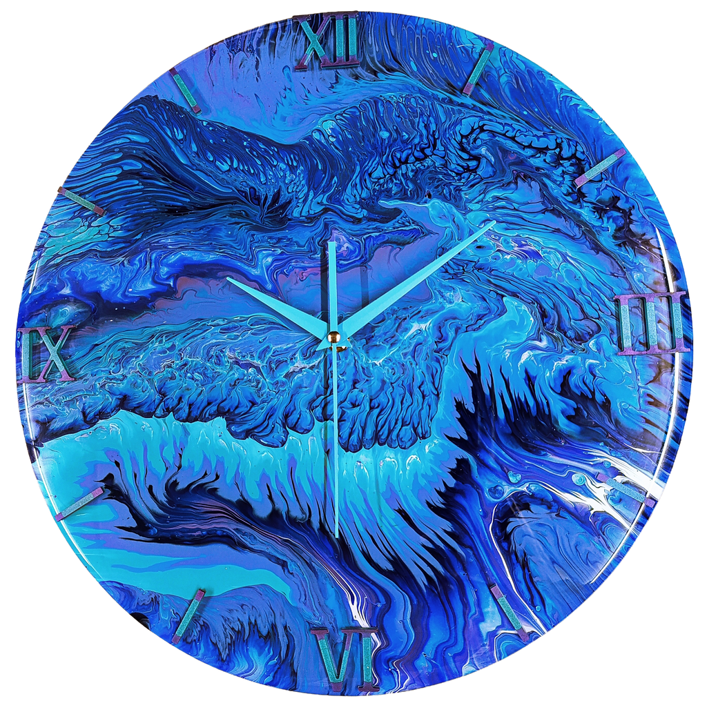 Wandklok 40cm Donkerblauw Ocean Abyss - Diepzee Acryl Pour - België