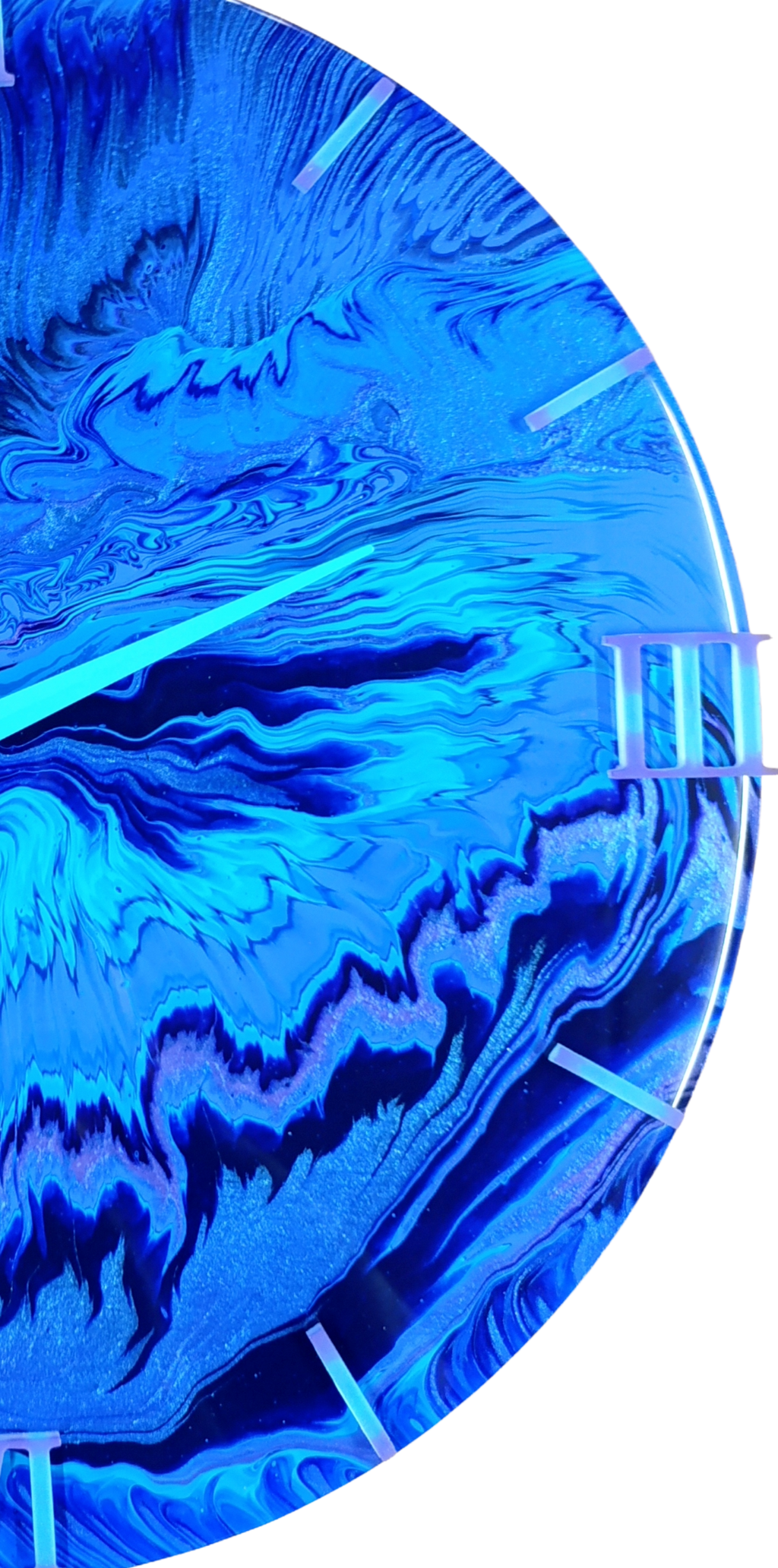 Handgemaakte Wandklok 40cm Blauw Ocean Drift  (Acryl Pour Kunst)