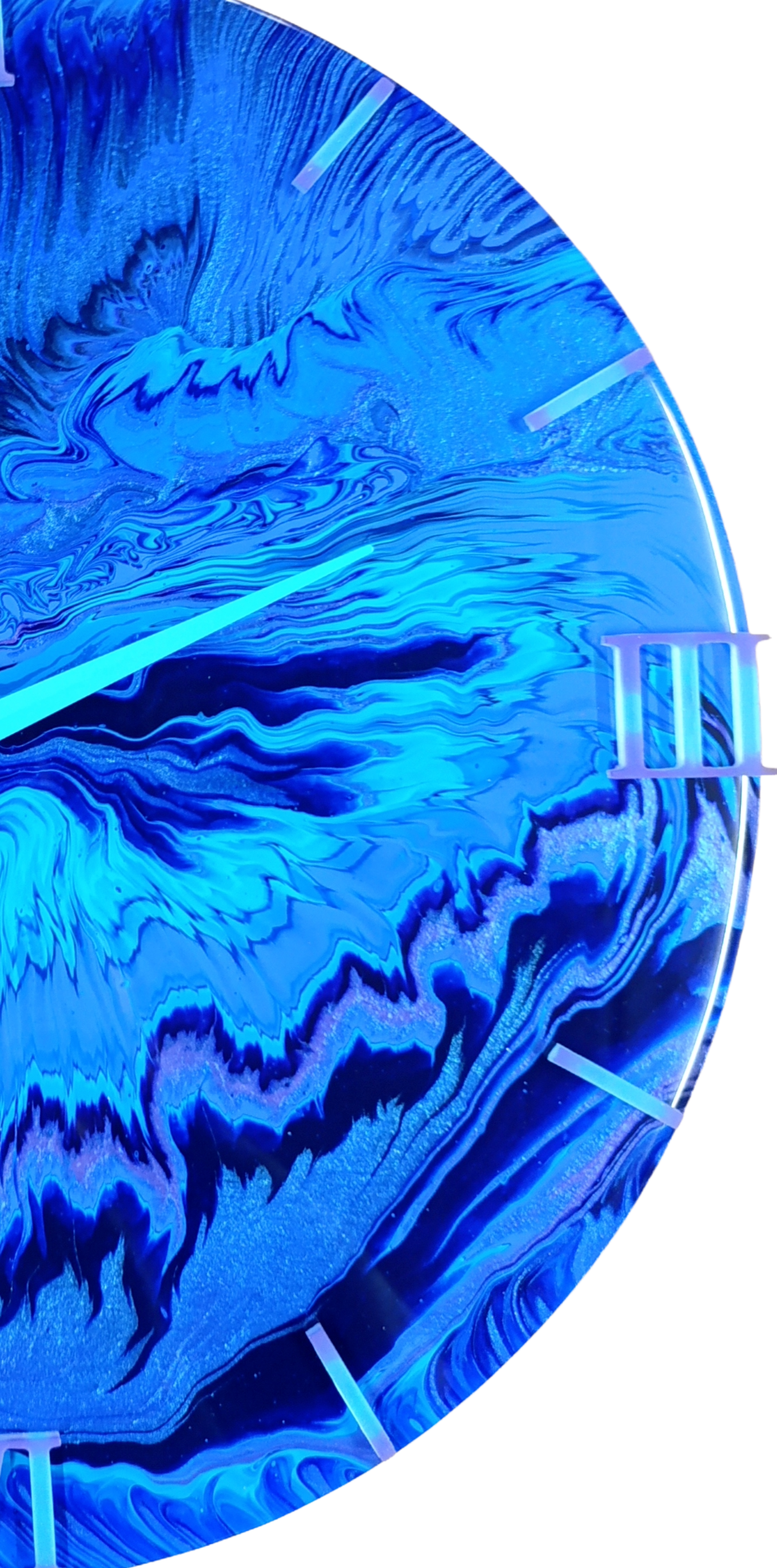 Handgemaakte Wandklok 40cm Blauw Ocean Drift  (Acryl Pour Kunst)