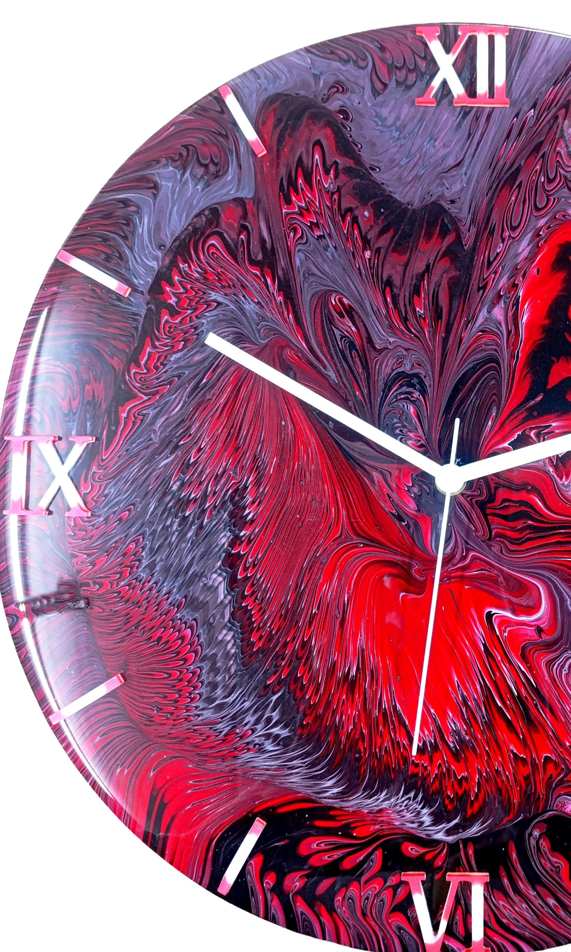 Wandklok 40cm Rood Red Lava - Lava Effect Acryl Pour - Silent België