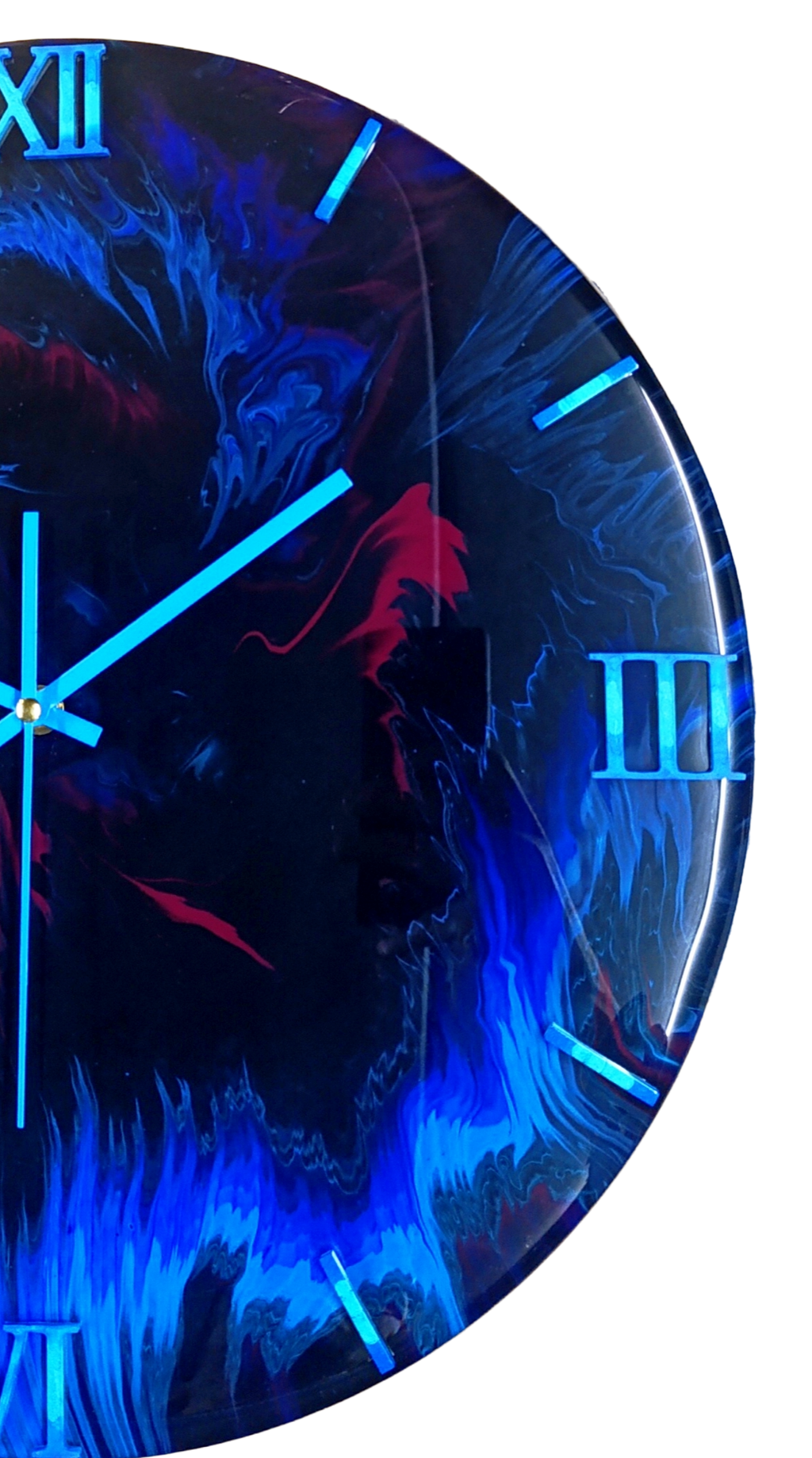 Wandklok 40cm Midnight Blue Flame - Vuur Effect Acryl Pour - Silent België