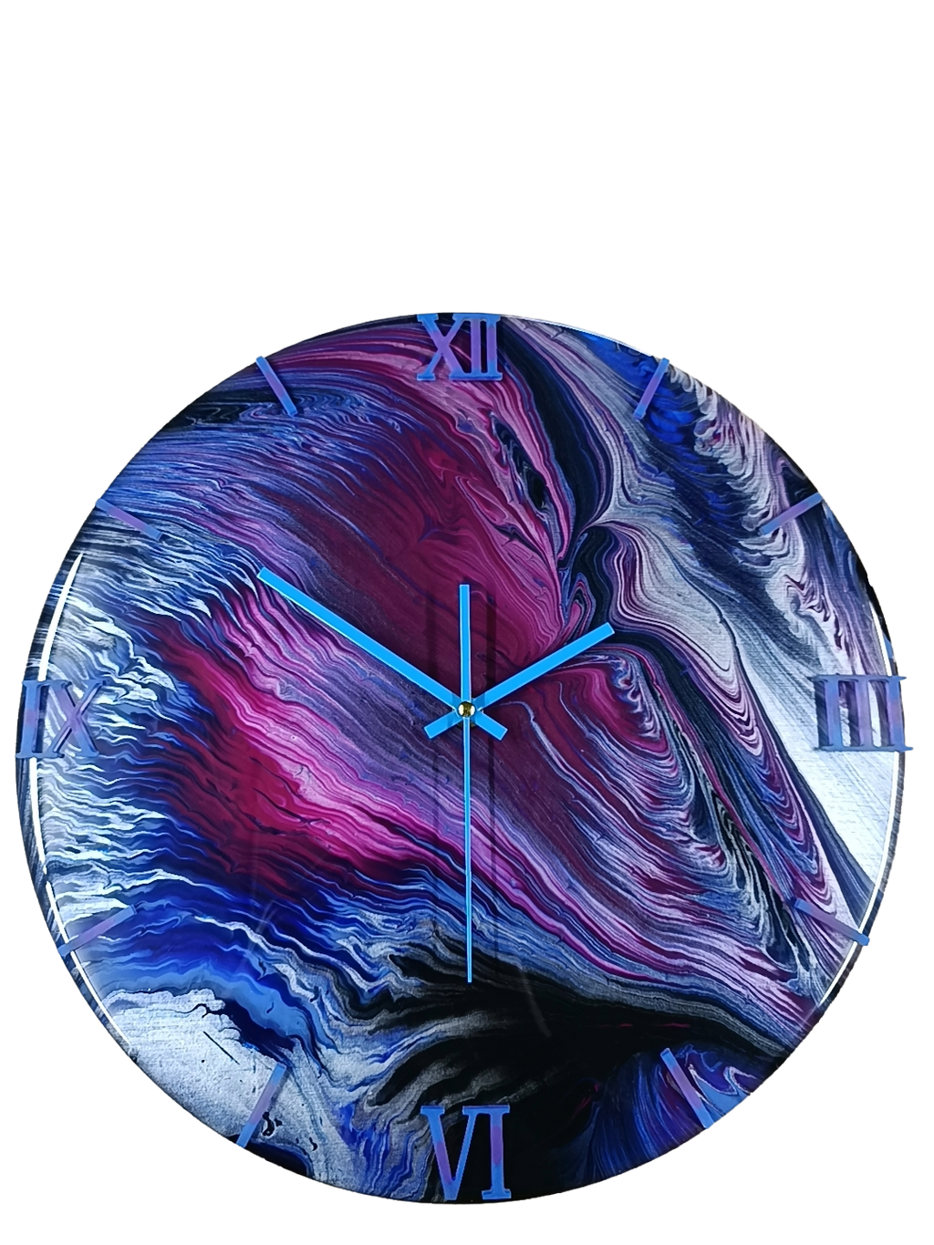 Wandklok 40cm multicolor Electric Wave detail golf patroon acryl pour belgië