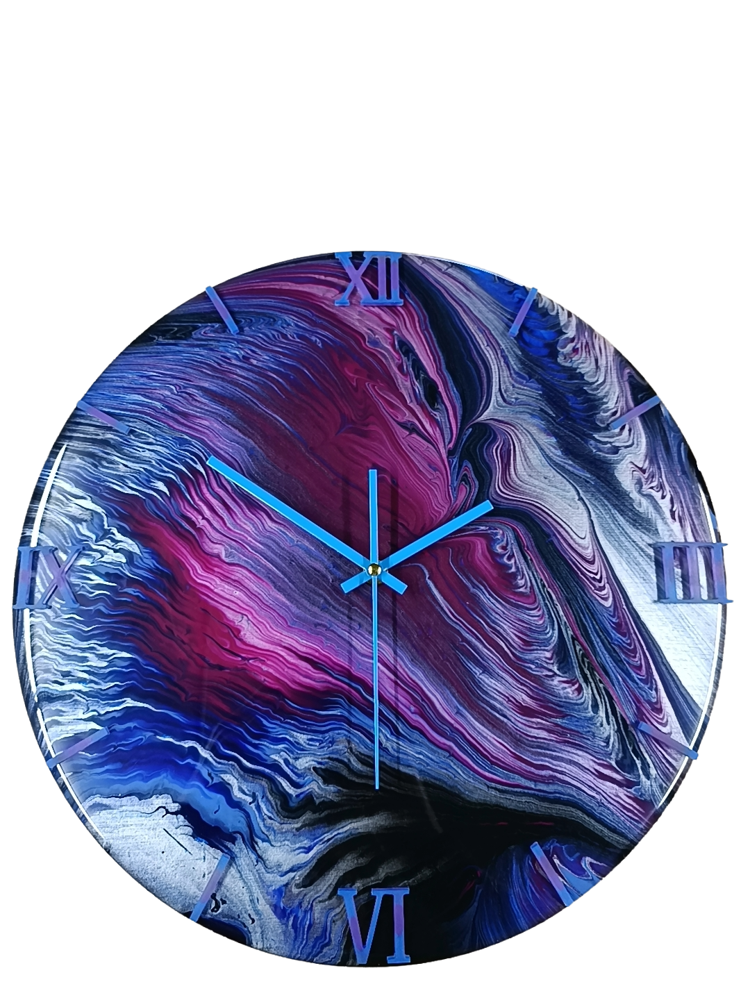 Wandklok 40cm multicolor Electric Wave detail golf patroon acryl pour belgië