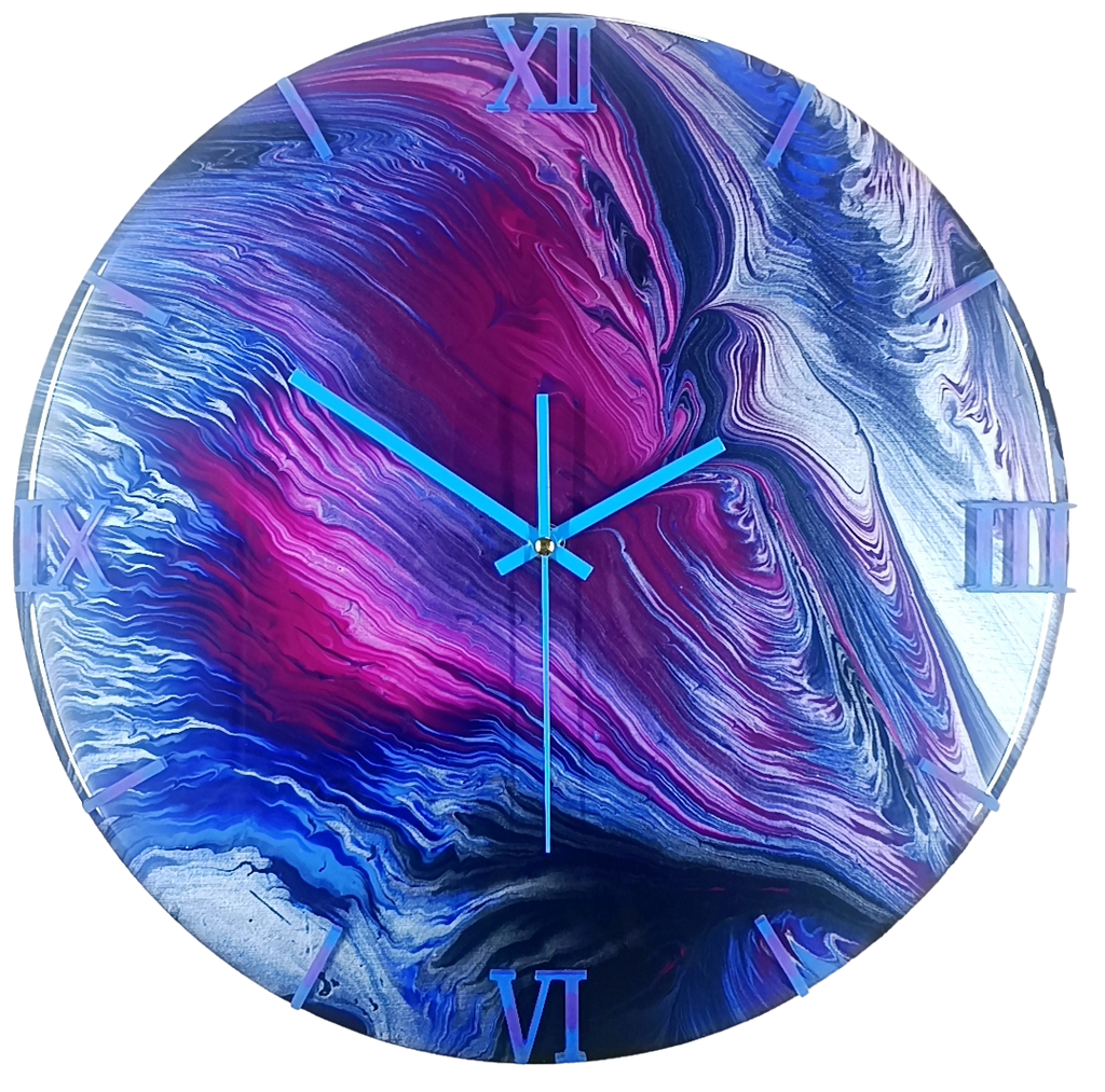 Wandklok 40cm multicolor Electric Wave acryl pouring techniek handgemaakt belgië