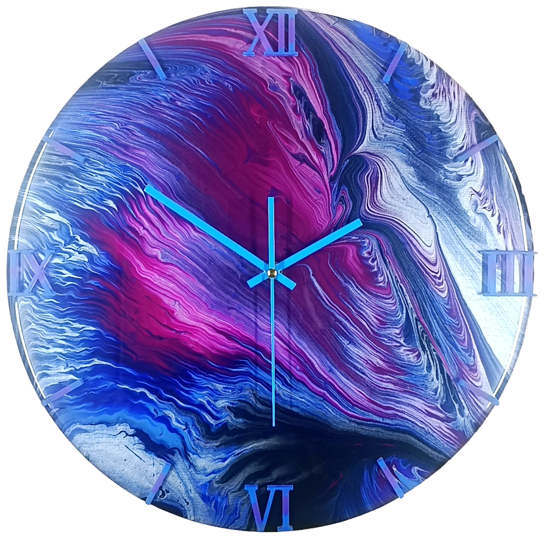 Wandklok 40cm multicolor Electric Wave acryl pouring techniek handgemaakt belgië