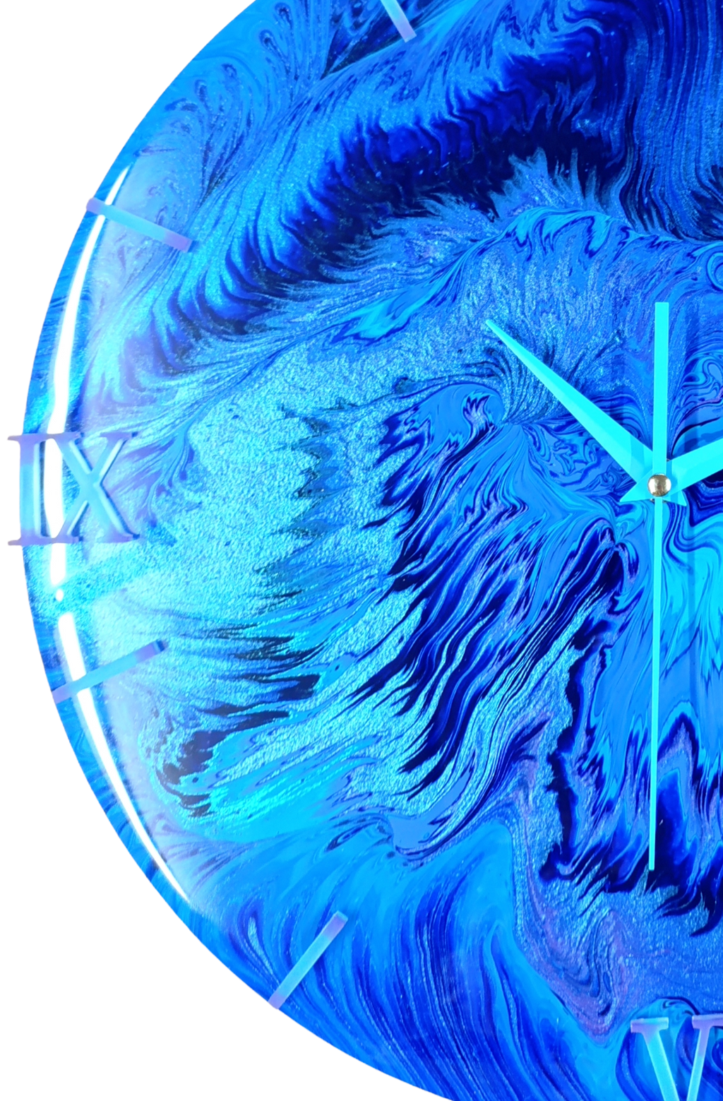 Handgemaakte Wandklok 40cm Blauw Ocean Drift  (Acryl Pour Kunst)