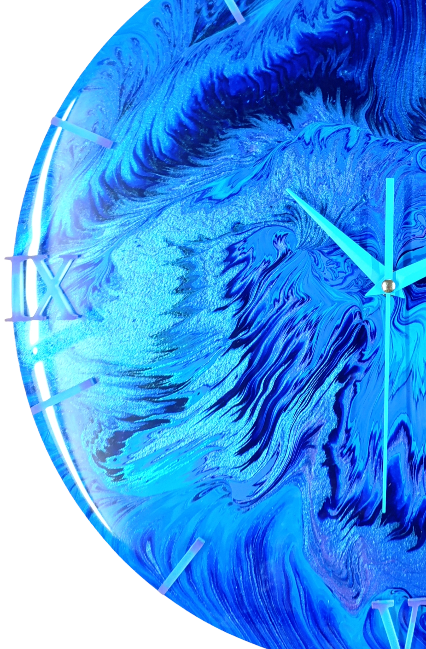 Handgemaakte Wandklok 40cm Blauw Ocean Drift  (Acryl Pour Kunst)