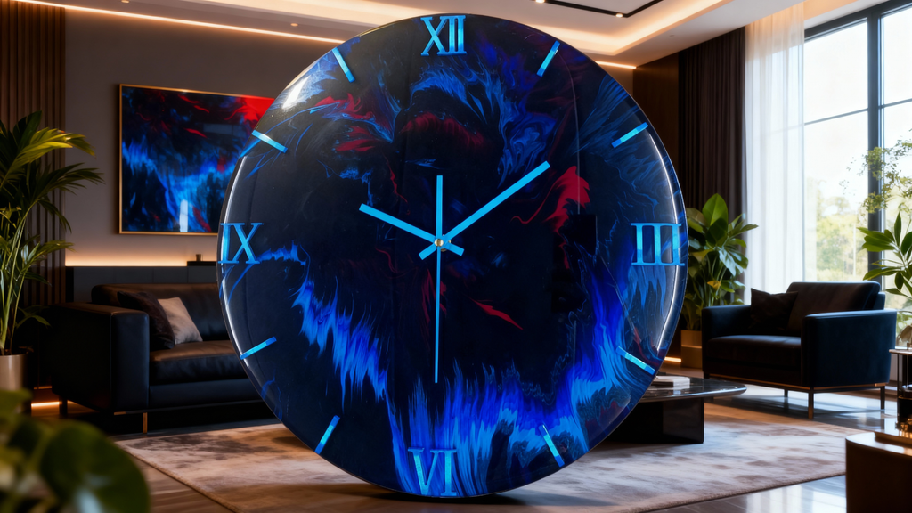 Wandklok 40cm Midnight Blue Flame - Vuur Effect Acryl Pour - Silent België